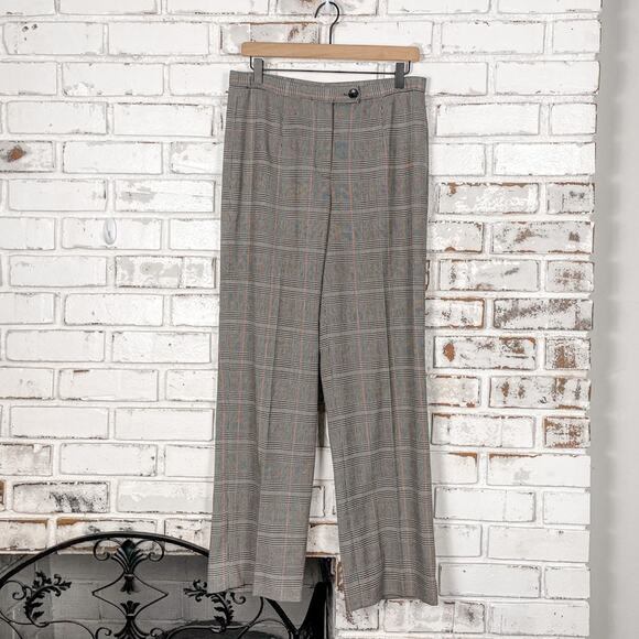 Vintage 90s Red & Black Plaid Dark Academia High Rise Wide Leg Trouser Plant 10 - Picture 1 of 8